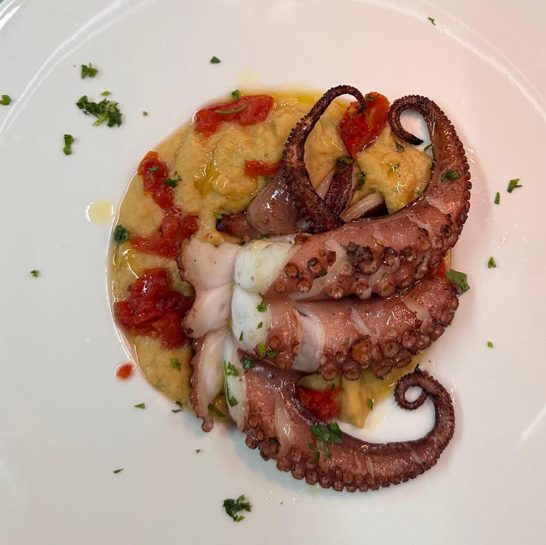 Polpo grigliato su crema di ceci